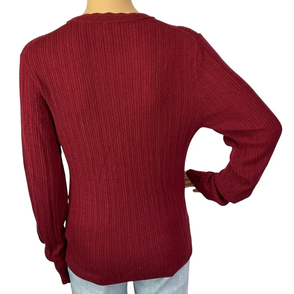 J. Crew Layered Pointelle Sweater Tee in Merino Wool Burgundy Red CN691 Size XL